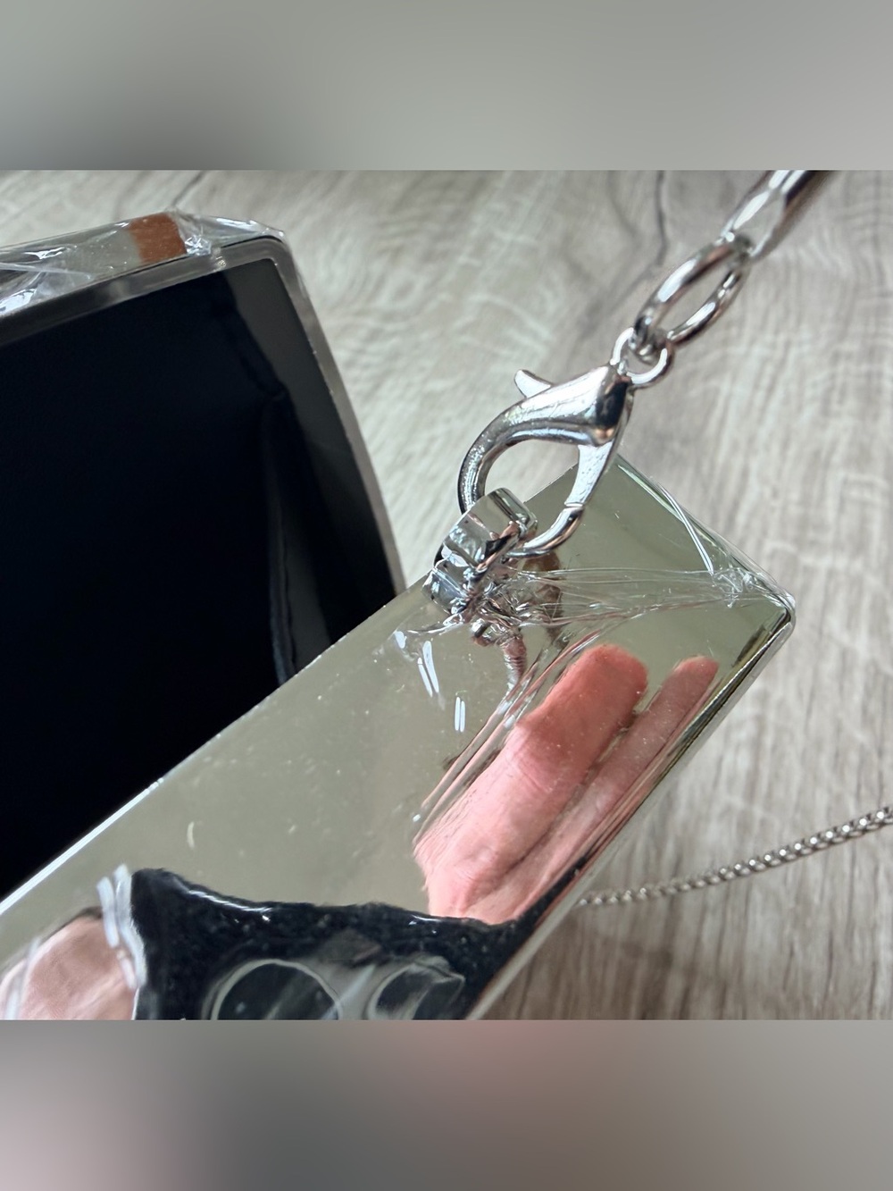SEALED Source Unknown Silver Chanel Inset Crystal Perfume Bottle Clutch on Chain - Picture 12 of 15